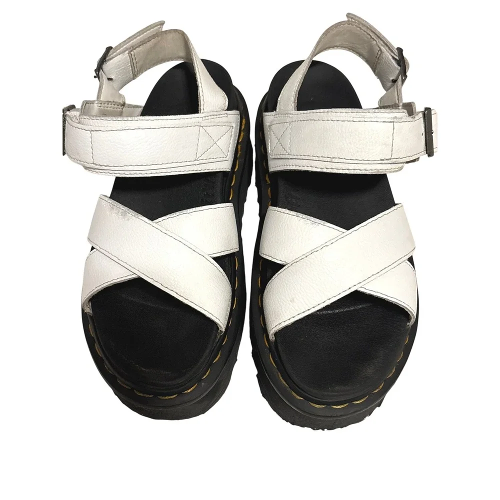 Dr. Martens Voss II Quad White Leather Platform Sandals Womens Size 8 Grunge